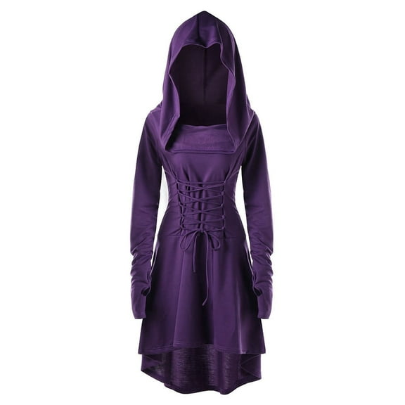 LYXSSBYX Hoodies for Women Plus Size Women Costumes Lace up Hooded Vintage Pullover High Low Bandage Long Dress Cloak