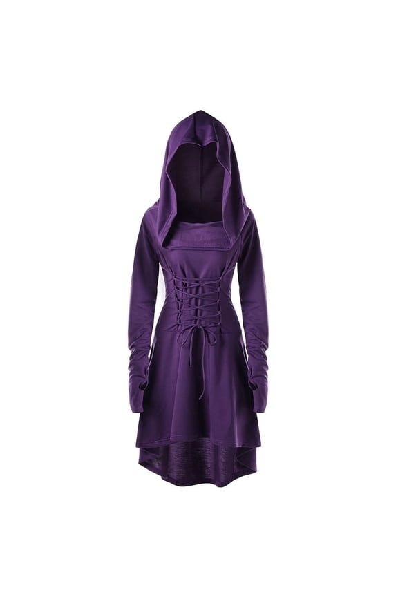 Hoodies for Women Plus Size Women Costumes Lace up Hooded Vintage Pullover High Low Bandage Long Dress Cloak