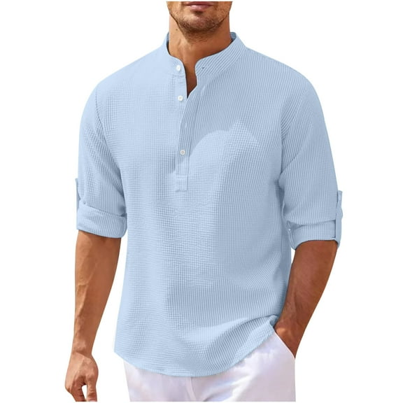 LYXSSBYX Long Sleeve Shirts for Men Big and Tall Men's Casual Fall Long Sleeve Blouse V Neck Button Tops T-Shirt