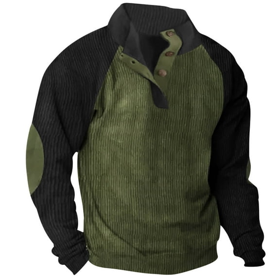 LYXSSBYX Long Sleeve Shirts for Men Man Fashion Casual Sports Stand Collar Button Patchwork Long Sleeve Pullover Sweatshirt Blouse