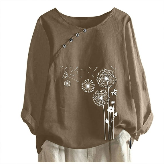 LYXSSBYX Long Sleeve Shirts for Women Cotton Fashion Women Casual Button Floral Print Short Sleeve T-Short Blouse Tops