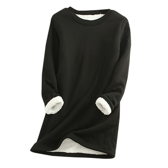 LYXSSBYX Long Sleeve Shirts for Women New Fashion Plus Size Thick Fleece Sweatshirt Winter Velvet Warm O-Neck Underwear Top