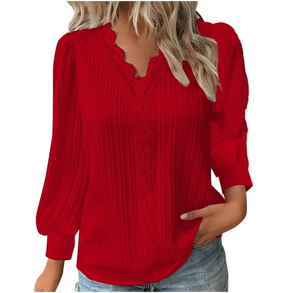 LYXSSBYX Long Sleeve Shirts for Women Plus Size Fashion Women's V-Neck Long Sleeve Casual T-shirt Tops Solid Blouse