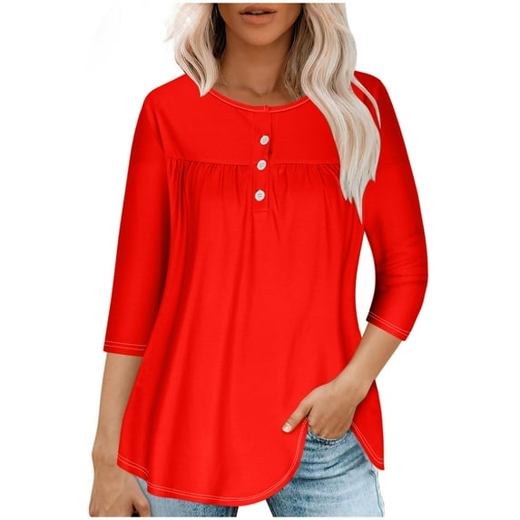 LYXSSBYX Long Sleeve Shirts for Women Women Casual Summer Solid T-shirt Quarter Sleeve Round Neck Ruched Pullover Blouse Tops