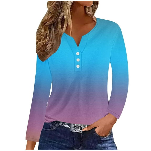 LYXSSBYX Long Sleeve Shirts for Women Women's Casual Gradient Long Sleeve V-Neck Tops