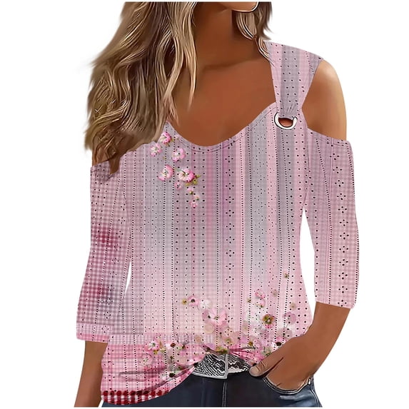 LYXSSBYX Long Sleeve Shirts for Women Women's Fashion Casual Solid Color Slip Shoulder Seven-Point Cuff Cuff V-Neck Tops