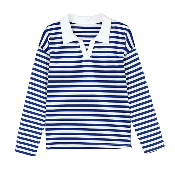 LYXSSBYX Long Sleeve Shirts for Women Womens Striped Long Sleeve Shirts Casual V Neck Tunic Tops Oversized Pullover Blouses Fall Shirt