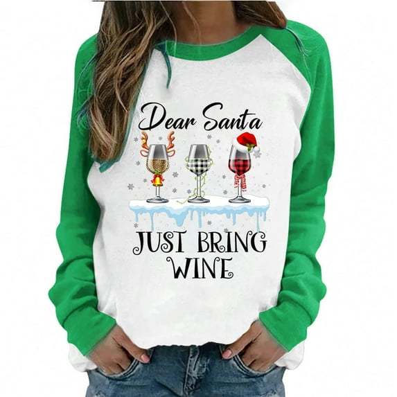 LYXSSBYX Long Sleeve T-Shirt for Women Women's Spring Patchwork Christmas Printed Long Sleeves Round Neck Casual Tee Tops