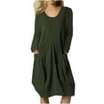 thumbnail image 1 of LYXSSBYX Long Sleeve Womens Dresses with Pockets Clearance Women's Spring and Autumn Round Neck Cotton Linen Loose Casual Solid Color Long Sleeve Pocket Dress, 1 of 8
