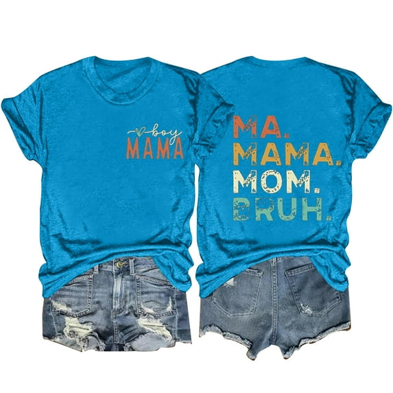 LYXSSBYX Mama Shirts for Women Short Sleeve Women's Letter Printed Double-Sided Printing Short Sleeved Casual Loose Top Short Sleeved Round Neck Top/shirt