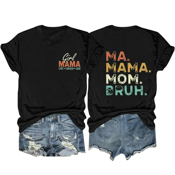 LYXSSBYX Mama Shirts for Women Short Sleeve Women's Letter Printed Double-Sided Printing Short Sleeved Casual Loose Top Short Sleeved Round Neck Top/shirt