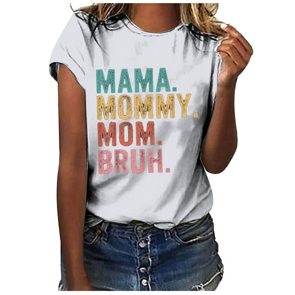 LYXSSBYX Mama Shirts for Women Short Sleeve Women's Letter Printed Short Sleeved Casual Loose Top Short Sleeved Round Neck Top/shirt