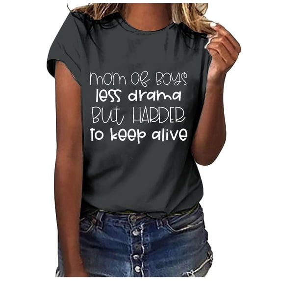 LYXSSBYX Mama Shirts for Women Short Sleeve Women's Letter Printed Short Sleeved Casual Loose Top Short Sleeved Round Neck Top/shirt