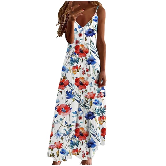 LYXSSBYX Maxi Dresses for Women Summer Dresses For Women Print Sleeveless Round Neck Dress Casual Dresses