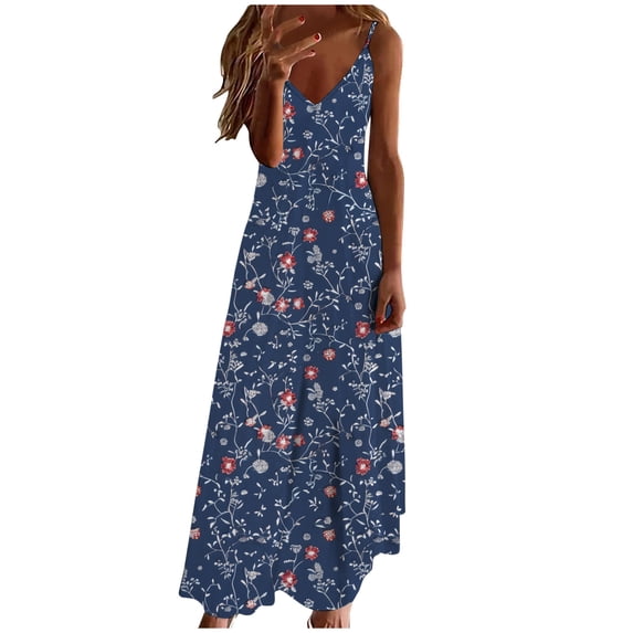 LYXSSBYX Maxi Dresses for Women Summer Dresses For Women Print Sleeveless Round Neck Dress Casual Dresses