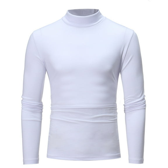 LYXSSBYX Men's Performance Long Sleeve Shirt Mid-collar Long-sleeved Solid Color Stretch Slim Bottoming Shirt Top