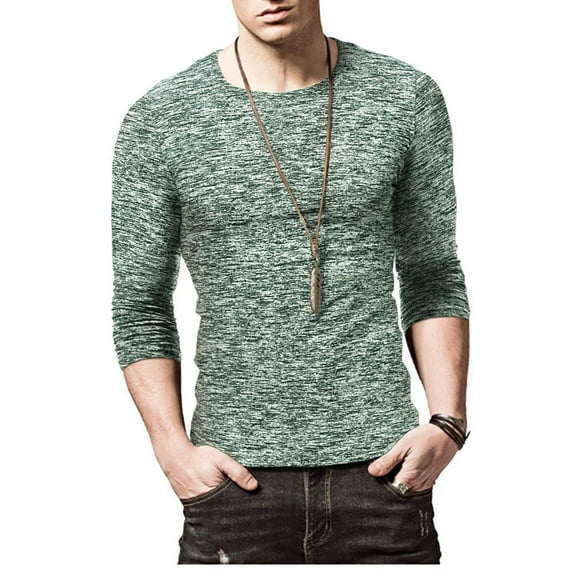 LYXSSBYX Men's Performance Long Sleeve Shirt Moisture Wicking Crew T-Shirt Beefy Muscle Basic Solid Pure Color Blouse Tee Top