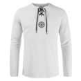 thumbnail image 1 of LYXSSBYX Men's Performance Long Sleeve Shirt Moisture Wicking Crew T-Shirt Cotton Linen Solid Drawsting Shirts Tops Blouses, 1 of 5