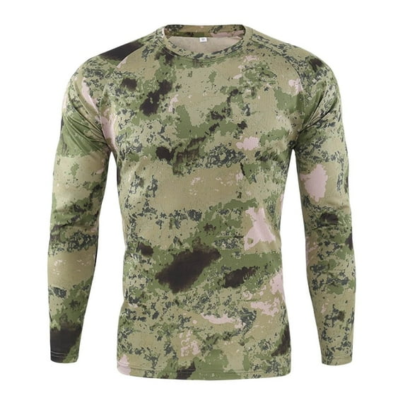 LYXSSBYX Men's Performance Long Sleeve Shirt Moisture Wicking Crew T-Shirt Outdoor Quick-drying Camouflage Tops Blouse