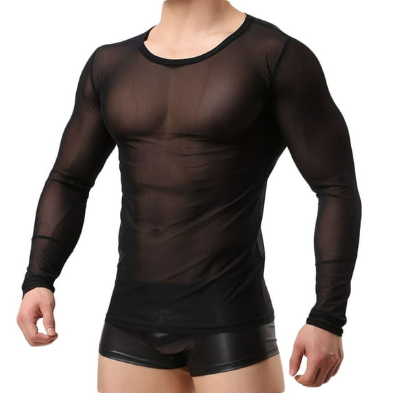 LYXSSBYX Men's Performance Long Sleeve Shirt Moisture Wicking Crew T-Shirt Sexy Lingerie est Sexy Breathable Mesh See-through Underwear Top