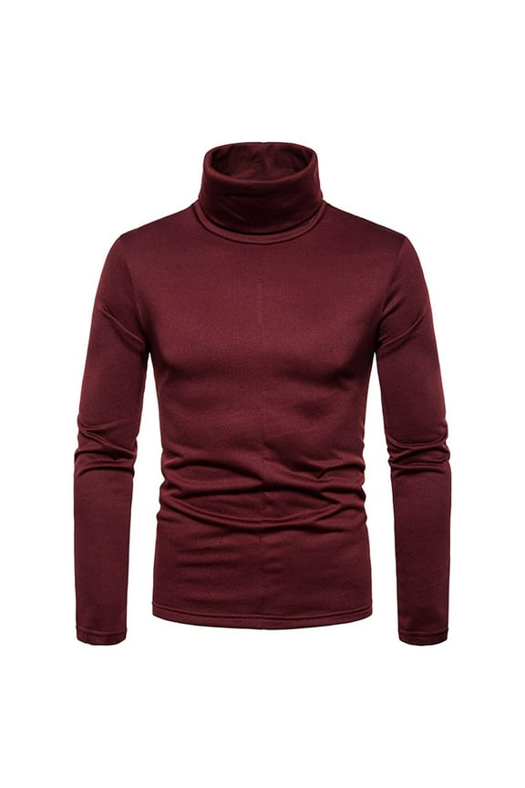 Men's Performance Long Sleeve Shirt Solid Turtleneck Slim Fit Pullover Warm T-shirt Bottoming Tops