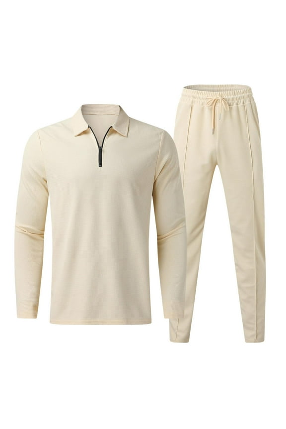 Mens 2 Piece Outfit Set Clearance Men Casual Solid Fashion Turndown Sports Suit Zip Long Sleeve Trousers Two-Piece Tracksuit