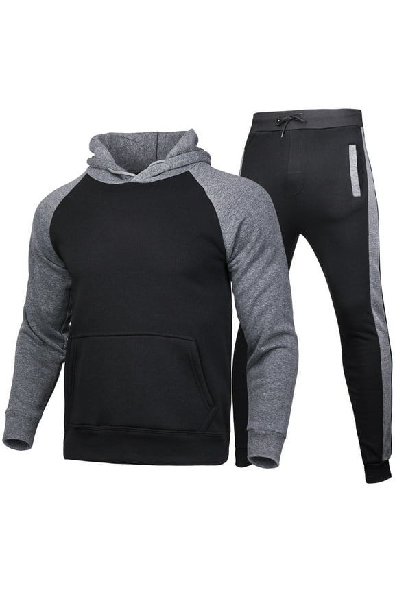 Mens 2 Piece Outfit Set Clearance Men's Jogging Suit Sports Hoodie Set Two-Piece Jacket with Hood and Pockets