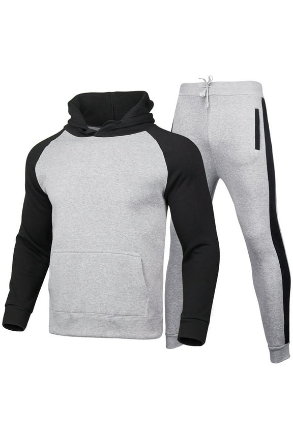 Mens 2 Piece Outfit Set Clearance Men's Jogging Suit Sports Hoodie Set Two-Piece Jacket with Hood and Pockets