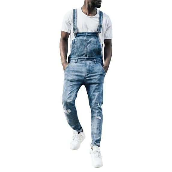 LYXSSBYX Mens Cargo Pants with Pockets Mens Pocket Jeans Overall Jumpsuit Streetwear Overall Suspender Pants