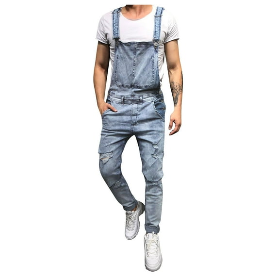 LYXSSBYX Mens Cargo Pants with Pockets Mens Washed Denim Bib Jeans Overalls Casual Ripped Denim Jumpsuits Rompers