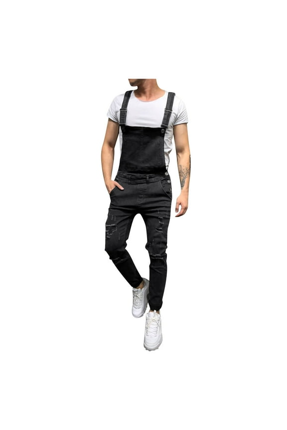Mens Cargo Pants with Pockets Mens Washed Denim Bib Jeans Overalls Casual Ripped Denim Jumpsuits Rompers