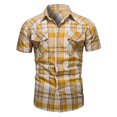 thumbnail image 1 of LYXSSBYX Mens Dress Shirts Short Sleeve Plaid Shirt Pocket Single-breasted Turndown Short Sleeve Blouse, 1 of 2