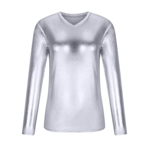 LYXSSBYX Mens Shirts Long Sleeve Bright V-neck Youth Trend Slim Fashion Long-sleeved T-shirt Color Bottoming Shirt Performance Clothes Top