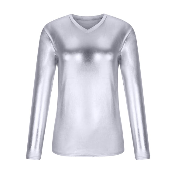 LYXSSBYX Mens Shirts Long Sleeve Bright V-neck Youth Trend Slim Fashion Long-sleeved T-shirt Color Bottoming Shirt Performance Clothes Top