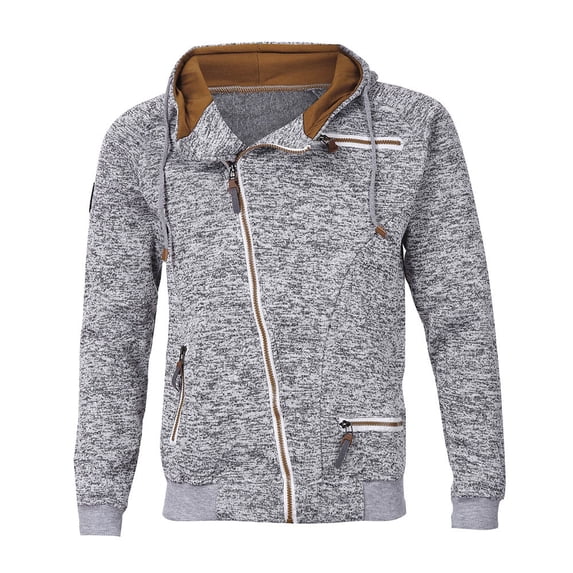 LYXSSBYX Mens Shirts Long Sleeve Men's Autumn Long Sleeve Zipper Hooded Sweatshirt Outwear Tops Blouse GY/XL