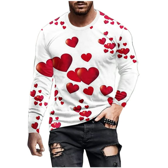 LYXSSBYX Mens Shirts Long Sleeve T Shirts Men Casual Round Neck Long Sleeve Pullover Valentine's Day Printed T-Shirt Blouse