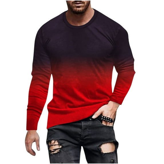 LYXSSBYX Mens Shirts Long Sleeve T Shirts Men's Gradient Color T-shirt Non Positioning Printing Long Sleeved Round Neck Casual T-shirt Blouses