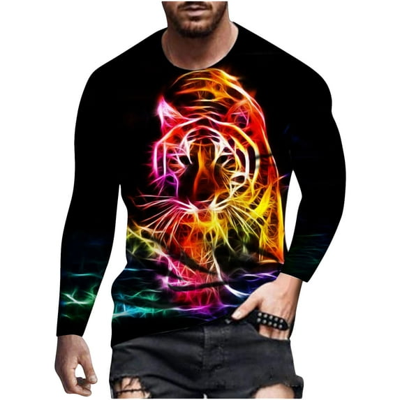 LYXSSBYX Mens Shirts Long Sleeve T Shirts Men's Unisex Daily T Shirt 3D Print Graphic Prints Animal Print Long Sleeve Tops Casual Bloue