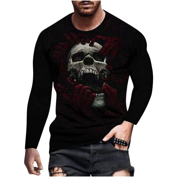 LYXSSBYX Mens Shirts Long Sleeve T Shirts Men's Unisex Daily T Shirt 3D Print Graphic Prints Skull Skeleton Print Long Sleeve Tops Casual Bloue