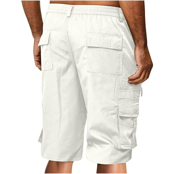 LYXSSBYX Mens Shorts Cargo Relaxed Fit Men Casual Button Zipper Solid Knee Length Cargo Pants With Pocket Straight Button Zipper Shorts