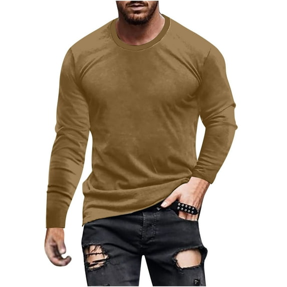 LYXSSBYX Mens T-Shirts Long Sleeve Men Casual Fashion Solid Round Neck Pullover T-Shirt Long Sleeve Tops