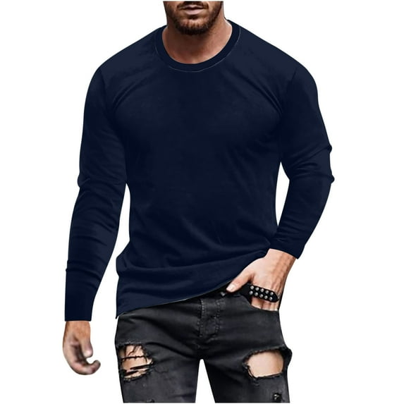 LYXSSBYX Mens T-Shirts Long Sleeve Men Casual Fashion Solid Round Neck Pullover T-Shirt Long Sleeve Tops