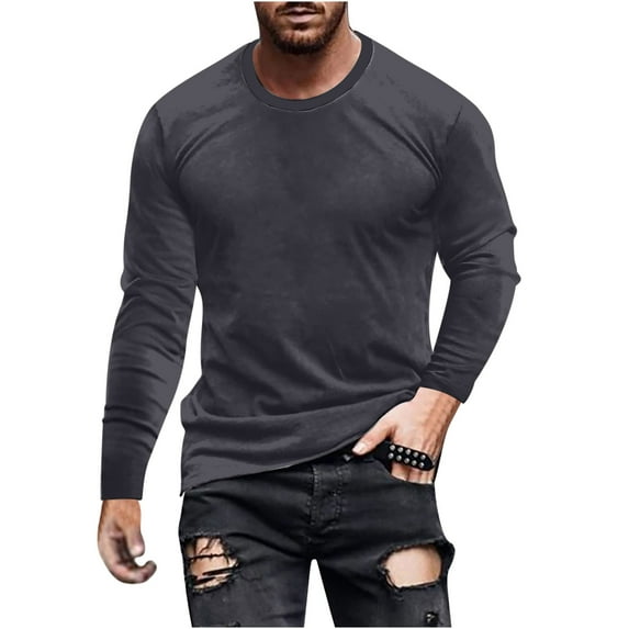 LYXSSBYX Mens T-Shirts Long Sleeve Men Casual Fashion Solid Round Neck Pullover T-Shirt Long Sleeve Tops