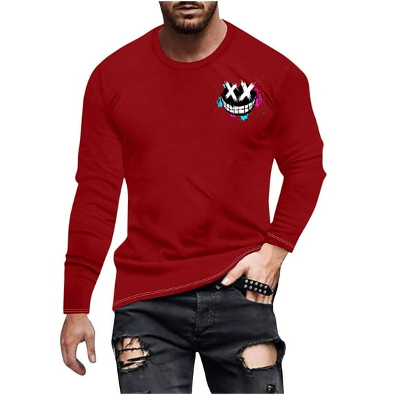 LYXSSBYX Mens T-Shirts Long Sleeve Men's Printed Long Sleeved Top Long Sleeved Round Neck Top/shirt