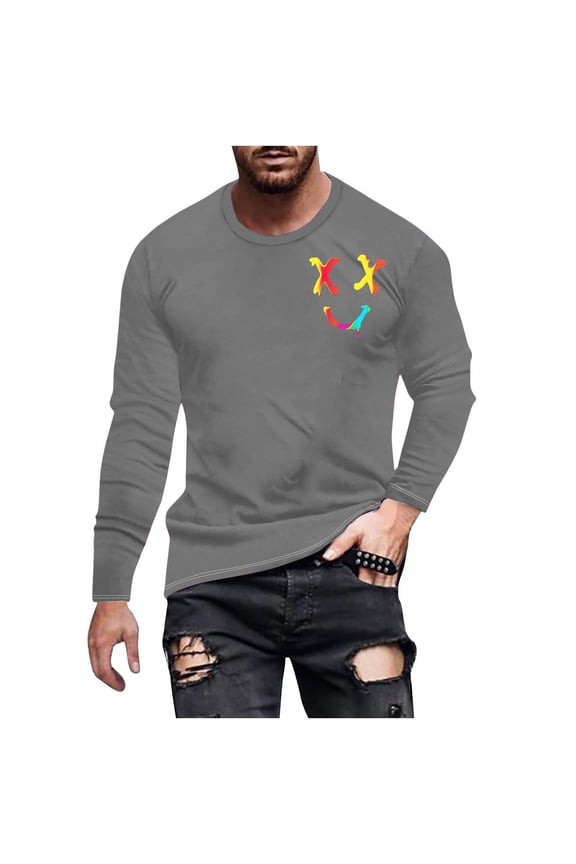 Mens T-Shirts Long Sleeve Men's Printed Long Sleeved Top Long Sleeved Round Neck Top/shirt