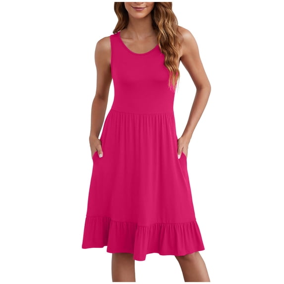 LYXSSBYX Midi Dresses for Women Women's Fashion Sexy Solid Sleeveless Pleated Dresses Mini Dress