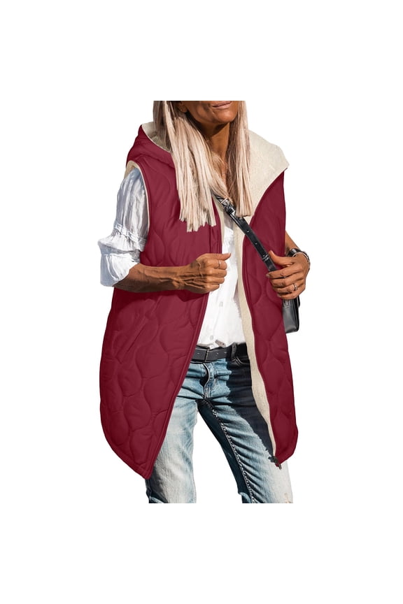 Outerwear Vests Womens Hooded Puffer Jacket Lightweight Quilted Sleeveless Jackets Zip Up Coat Outerwear Winter Warm Turn-Down Collar Pockets Outerwear