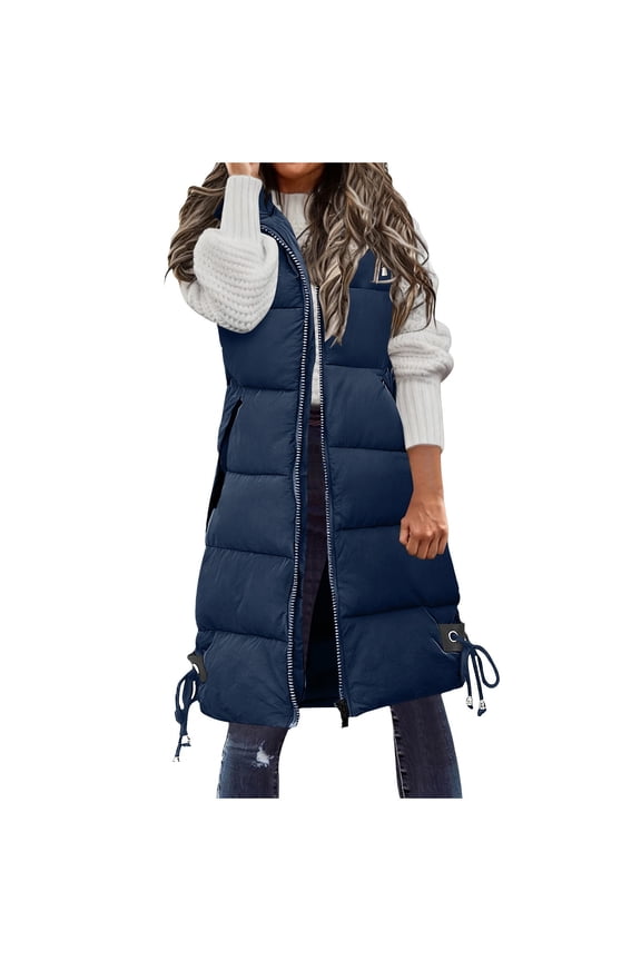 Outerwear Vests Womens Hooded Puffer Jacket Lightweight Quilted Sleeveless Jackets Zip Up Coat Outerwear Winter Warm Turn-Down Collar Pockets Outerwear