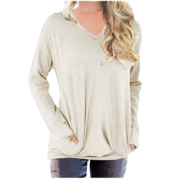 LYXSSBYX Oversized Sweatshirt for Women Oversized Tshirts Shirts For Women Solid Workout Sweatshirts Casual Basic Long Sleeve Shirt Classic Crew V-Neck Tops