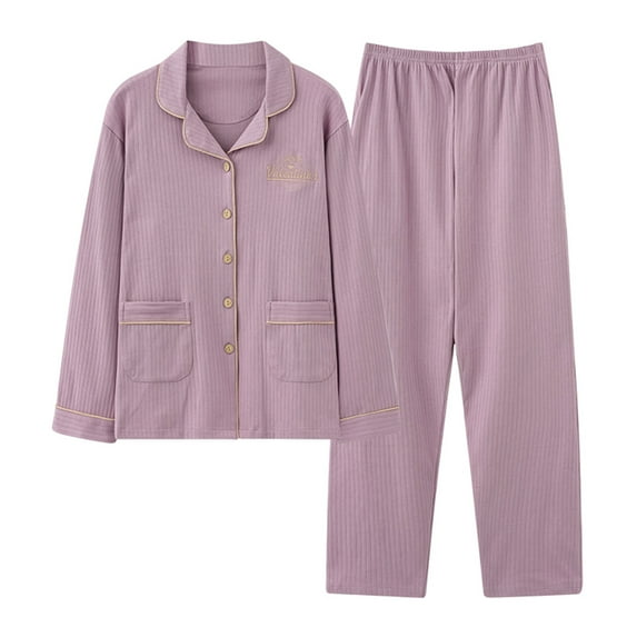 LYXSSBYX Pajamas for Women Four Seasons New Long Sleeve Loose Women's Cardigan Large Home Furnishing Set Pajamas Women